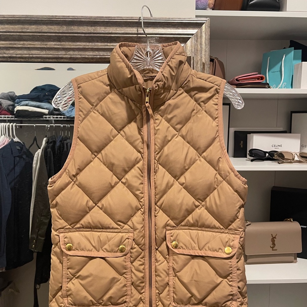 J. Crew Camel Quilted Vest with Gold Zipper XS